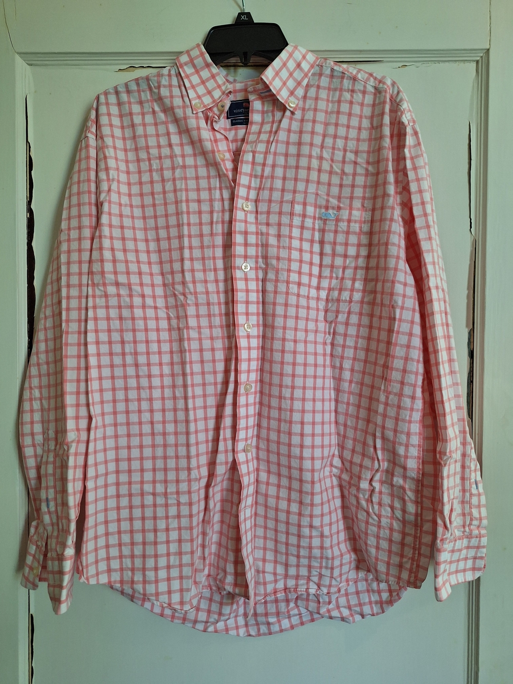 Vineyard Vines Shirt Mens Pink Plaid Tucker Whale Logo Button Up Preppy Sz L